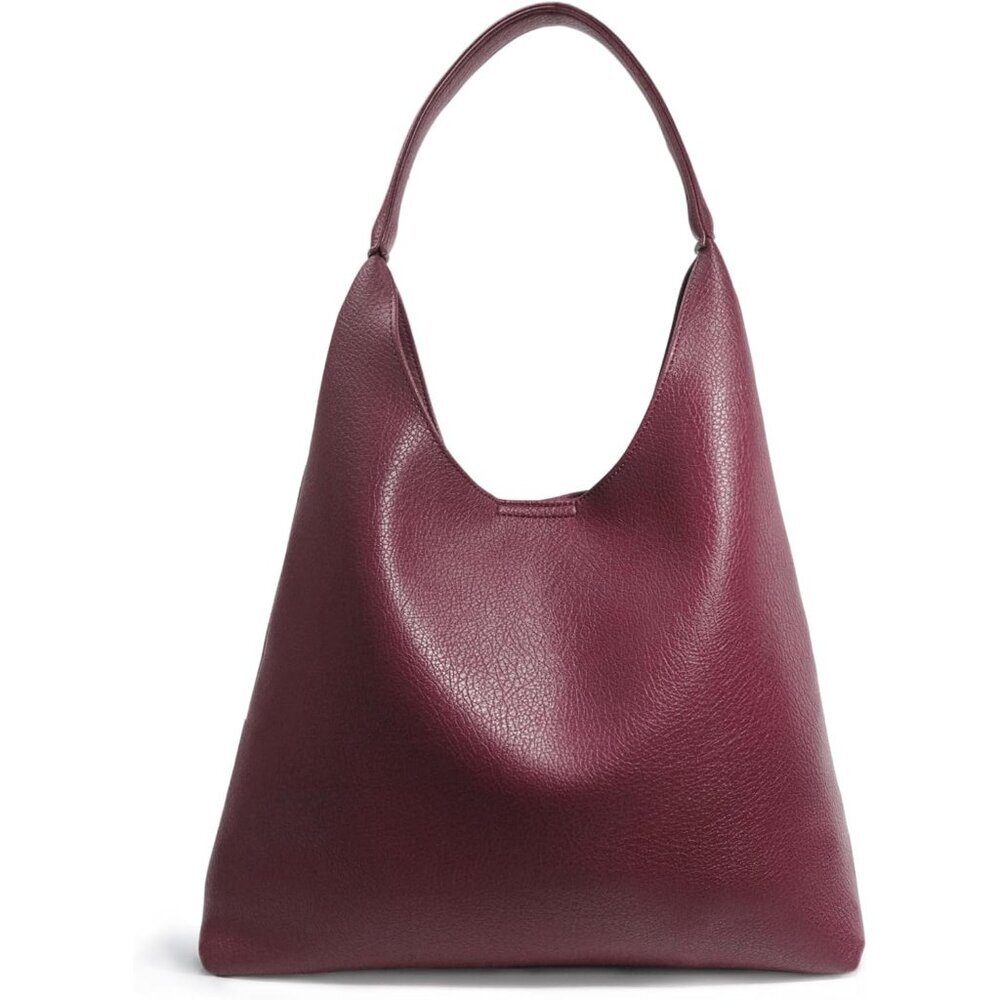 Women Dark Red Imported Polyester Leather Hobo Soft Vegan Shoulder Tote Bags